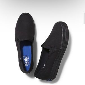 Keds triple decker black slip on platform flats
